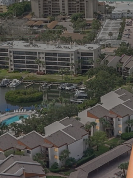 Siesta Key coastal condos and marina aerial